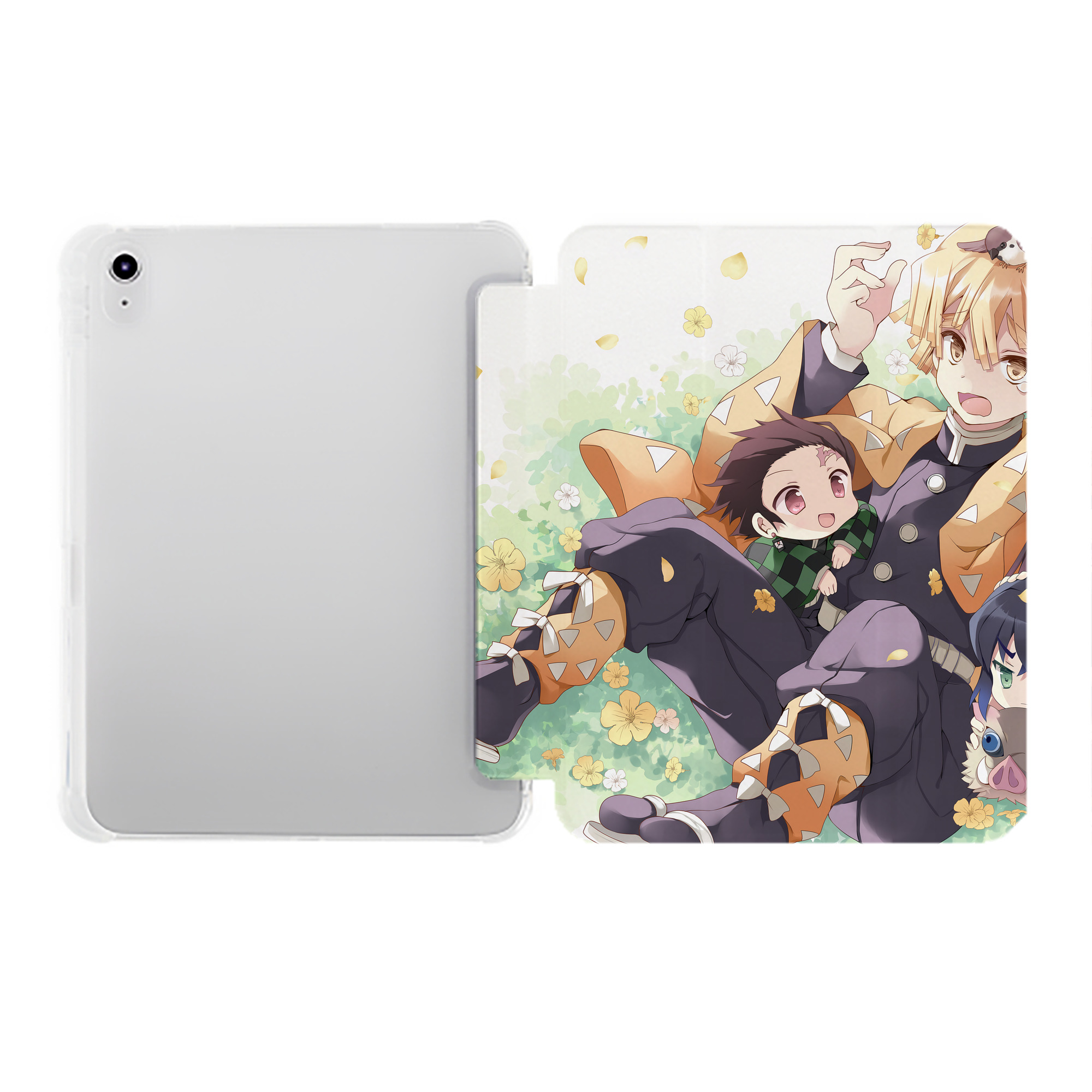 （画像用） 鬼滅の刃（きめつのやいば）竈門 炭治郎／かまど たんじろう Kamado Tanjirou IPad ケース ペン収納付き 三つ折りスタンド PUレザー×シリコン 対応機種9.5/10.5/10.9インチ